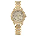 Macro view of luxurious gold-tone women's quartz watch with full rhinestone dial - A12 Style Single Watch / Gold