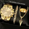 Luxuriöse goldene Herrenquarzuhr mit passendem Gliederarmband, Ring und Halskette - Set / Ohne Box / Gold + Gold Pfeil Set