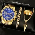 Luxuriöses 4-teiliges Herren-Set mit goldener Uhr, Armband, Ring und Pfeilhalskette - Set / Ohne Box / Gold + Gold Pfeil Set