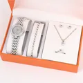 Detailed view of 5-piece women's jewelry gift set with crystal watch and necklace - Set Style C (YJset-0010) / Without Box
