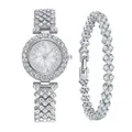 Zilverkleurige sprankelende horloge- en armbandset voor dames met diamanten en kwarts - A25 Zilver Met Drievoudige Diamanten Armband