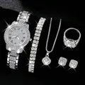 Detailed view of silver-toned rhinestone-encrusted watch and matching jewelry set - A11 Double Row Square Set (Without Box) / Silver