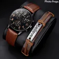Nahaufnahme der Geneva Quarzuhr und des 'Believe' Lederarmband Sets auf schwarzem Kissen - Braunes Leder Ziffern Stil (T3507) / Uhr + Armband (Ohne Box)