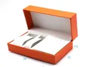 Premium orange jewelry and watch gift box set with white velvet inserts, 16x11x7.5cm - Flip Cover Set Box / Orange