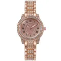 Elegant rose gold ladies' quartz watch with full rhinestone dial and Roman numerals - A11 Style Single Watch / Rose Gold