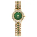 Elegante orologio al quarzo da donna color oro con quadrante verde e strass brillanti. - Oro