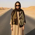 Luxuriöser brauner Baumwoll-Leinen-Schal mit goldenem Leoparden- und Tigerdruck Look - Leopard Kaffee / 90-180cm