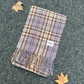 Weicher lila-braun karierter Schal mit Fransen für Herbst und Winter Mode Accessoire - 70-200cm / Doppellinie Lila Karo