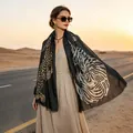 Eleganter Damen-Schal aus Baumwolle und Leinen mit schickem Leoparden- und Tigermuster - Leopard Grau / 90-180cm
