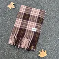 Warmer Herbst-Winter Schal mit rosa-braunem Karomuster, weichem Kaschmir-Gefühl und Fransen - 70-200cm / Doppellinien-Stil Kaffeerosa