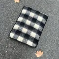 Cozy winter plaid mohair scarf with black and white checkered pattern on ground - Long With Edging / Black-Grey Plaid