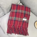 Roter karierter Kaschmir-Imitat-Schal mit Fransen - Doppeletikett Karo Weinrot / 70-200cm