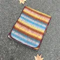 Soft mohair scarf featuring colorful stripes and stitched edges for autumn winter warmth - Long With Edging / Caramel Stripe