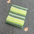 Soft green and yellow striped mohair scarf with stitched edges for autumn and winter - Long With Edging / Green Stripes