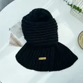 Warm black chunky knitted snood scarf featuring a hand made woven tag for autumn winter - 28-180cm / Black