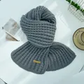 Premium solid gray chunky knitted scarf with hand made label for autumn winter season - 28-180cm / Gray