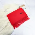 Elegant bright red cashmere-like scarf with tassels, soft and warm winter accessory - 70-200cm / Red