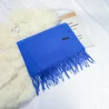 Soft royal blue cashmere-feel winter scarf with elegant long tassels and branded tag - 70-200cm / Sapphire Blue