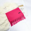 Premium rose red solid color faux cashmere scarf featuring elegant soft fringed edges - 70-200cm / Rose Red
