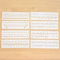 Set of 8 vintage hollow-out drawing stencils featuring alphabet letters and floral borders - No. 1: Wavy Letters