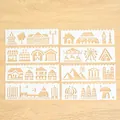 Set of 8 hollow plastic painting stencils with retro architecture for DIY scrapbooking - No. 4: Architecture