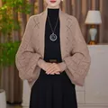 Elegante scialle cardigan in maglia color cuoio con motivo a rombi per autunno - Top / Kaki