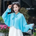 Elegant light blue chiffon sun protection shawl with bow tie for summer outdoor activities - Tops / Sky Blue