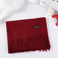 Elegant solid red imitation cashmere scarf featuring a soft texture and classic tassel fringe - 70-200cm / Burgundy