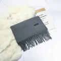 Cozy grey faux cashmere fringed scarf, soft minimalist winter neck warmer shawl - 70-200cm / Marl Grey