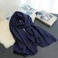Elegant navy blue cotton linen scarf for women, lightweight shawl for versatile styling - Navy Blue