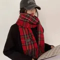 Roter karierter Weihnachtsschal im koreanischen Stil Winter warmer Kaschmirschal Mode - Weihnachtsrot Feines Gitter / 65-200cm