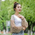 Lightweight leopard print chiffon sun protection shawl with elastic cuffs for women - Leopard Print