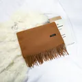 Elegant solid brown faux cashmere scarf with fringe details for autumn and winter warmth - 70-200cm / Caramel color