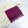 Elegant solid magenta imitation cashmere scarf with classic fringe detail for winter - 70-200cm / Violet