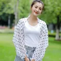 Lightweight white polka dot chiffon sun protection shawl with elegant elastic cuffs - White Polka Dot