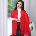 Elegant vibrant red cashmere shawl pashmina wrap with tassel fringe for winter fashion - 70-200cm / Large Cashmere-like Bright Red