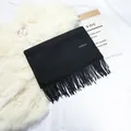 Minimalist black faux cashmere scarf with fringe details for elegant winter styling - 70-200cm / Black