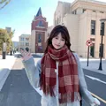Cozy and stylish red plaid cashmere-feel scarf for women, elegant winter fashion accessory - Christmas Red Houndstooth / 65-200CM