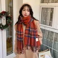 High-quality stylish red plaid cashmere-like scarf with tassels for chic winter fashion outfits - Spliced Blue and Red Plaid / 70-200cm