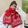 Festlicher roter Strickschal für Weihnachten mit weißem Merry Christmas Schriftzug - Weihnachtsbuchstaben Rot / 65-200cm