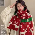 Festive red and green Christmas knit scarf with white deer and snowflake patterns - Snowflake Reindeer Red / 65-200CM