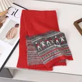 Premium cozy red knitted winter Christmas scarf with gray and white festive pattern - Christmas Hand-in-Hand Red / 70-200cm