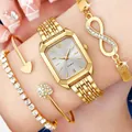 Close-up of elegant gold women's quartz watch paired with rhinestone heart bracelets - Watch Bracelet Set (No Box) / Gold/White