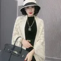 Châle élégant en tricot ajouré blanc avec motif de losanges poncho pour femmes - 130cm / Blanc Cassé