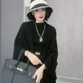 Châle en maille noir élégant avec motif de losanges ajourés et style de couleur unie - 130cm / Noir