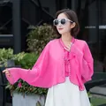 Elegante scialle parasole in chiffon rosa fragola con fiocco per abbigliamento estivo - Top / Rosso rosa