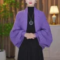 Elegante scialle lavorato a maglia viola con sofisticata trama a scacchi per donne moda - Top / Viola