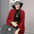Elegant red knitted hollow diamond shawl cape cardigan for women, stylish variant - 130cm / Red