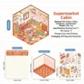 DIY 3D miniature supermarket scene sticker set with PET decals and background card - Supershop House