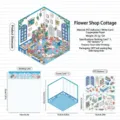 DIY 3D miniature flower shop scene sticker set with PET stickers and dimension backing card - Flower Shop Cottage